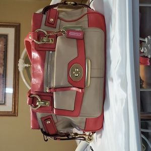 Tan and Coral Coach Bag